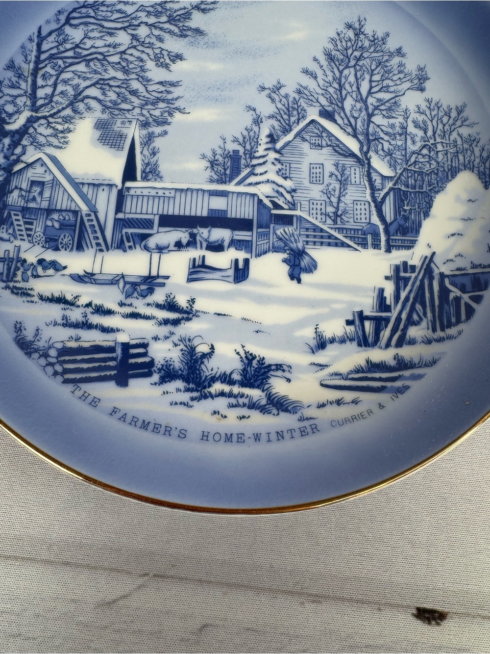 Vintage Currier & Ives "The Farmer's Home – Winter" Blue Decorative Plate - Picture 3 of 7